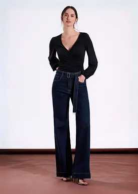 Calca Jeans Wide Com Cinto