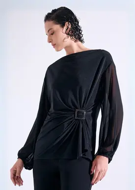 Blusa Manga Longa Fivela Strass