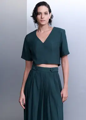 Blusa Com Manga e Decote "V"