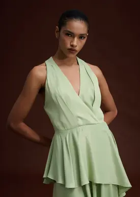 Vestido Longo Decote Trespasse com Peplum