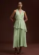 Vestido Longo Decote Trespasse com Peplum