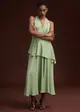 Vestido Longo Decote Trespasse com Peplum