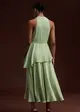 Vestido Longo Decote Trespasse com Peplum