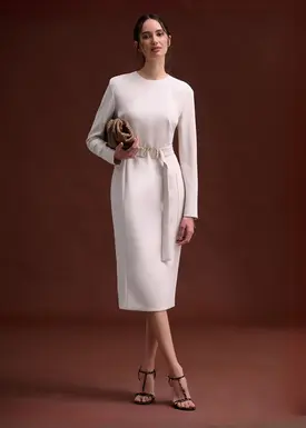 Vestido Midi Com Cinto Pespontado