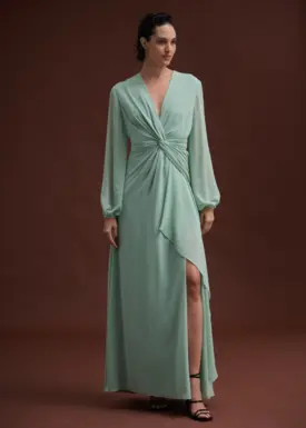 Vestido Longo com Faixa Saia Cascata