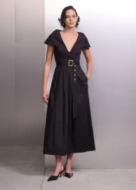 Vestido Longo Plissado Com Cinto