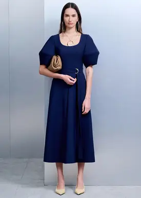 Vestido Midi Manga Bufante