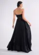 Vestido Longo Plissado com Barra em Cetim