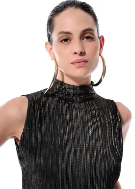 Vestido Sem Manga Micro Plissado
