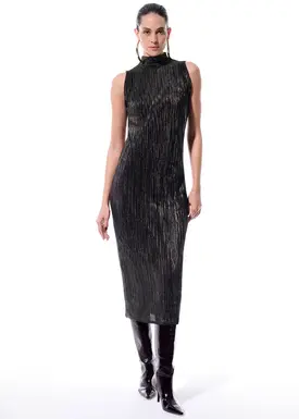 Vestido Sem Manga Micro Plissado