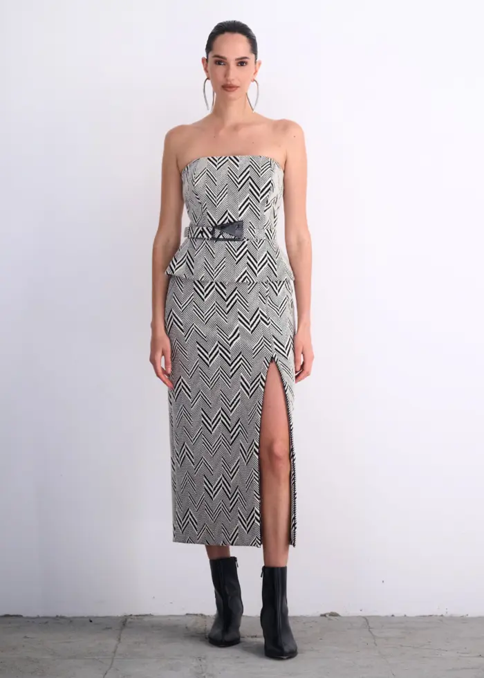 Vestido Chevron Midi com Cinto