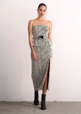 Vestido Chevron Midi com Cinto