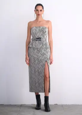 Vestido Chevron Midi com Cinto