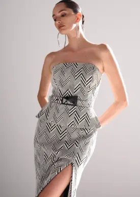 Vestido Chevron Midi com Cinto