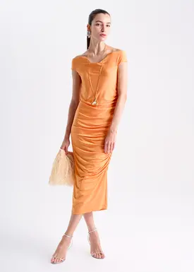 Vestido Midi Detalhe Franzido