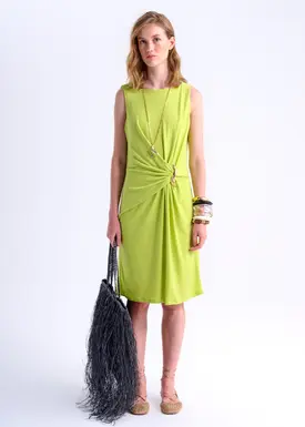 Vestido Midi Reto C/ Detalhe Metálico