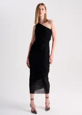 Vestido Midi Drapeado C/ Recortes