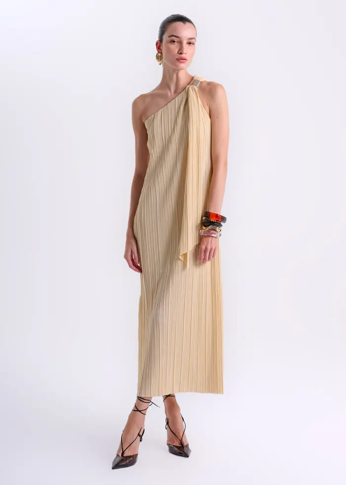 Vestido Midi Ombro Só C/ Metal