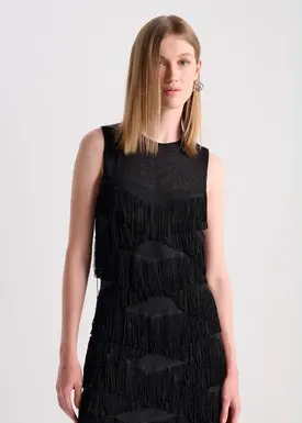 Vestido Tule Midi Franjas