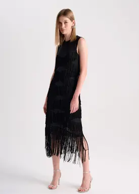 Vestido Tule Midi Franjas