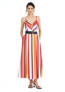 Vestido Decote Oval Listras