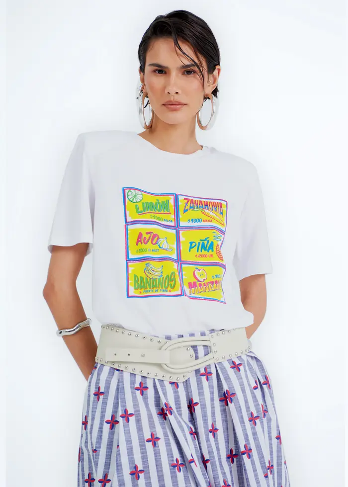 T-Shirt com Ombreira e Silk