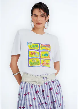 T-Shirt com Ombreira e Silk